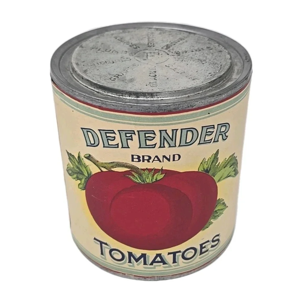 Defender Brand Tomato Can Defender Packing Co. Trappe, Talbot CO. MD. Vtg U285-6